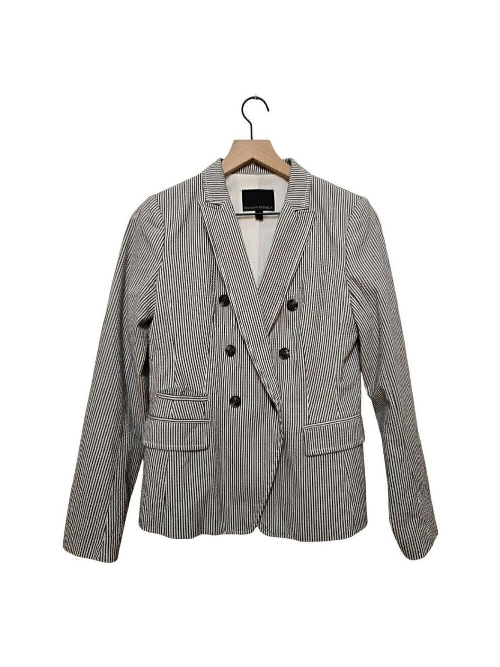 Banana Republic Striped Double Breasted Seersucker Blazer Sz 2